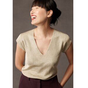 The Fold Lorne Knitted Gold Metallic Blend Top